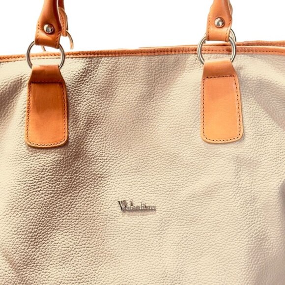 VALENTINA Women's Genuine Leather Tote Bag Beige Tan Interior Pockets Italian - Picture 2 of 14